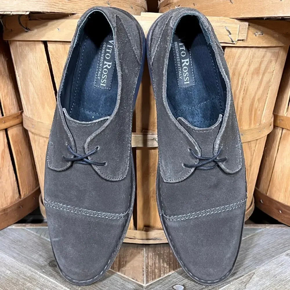 Vito Rossi 2-Eye Brown Suede Minimalist Cap Toe Derby Oxfords Mens Size 11
